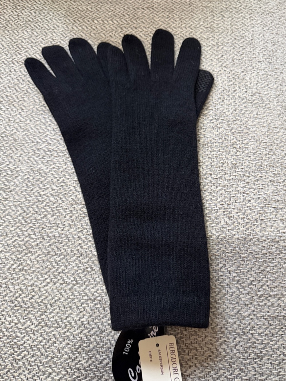 Bergdorf Goodman Long Black Knit Gloves with Touchscreen Tips